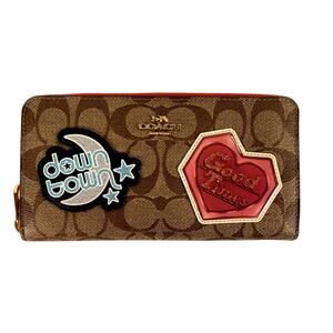 Coach Long Zip Around Wallet Good Times Downtown Varsity Patch Signature Canvas